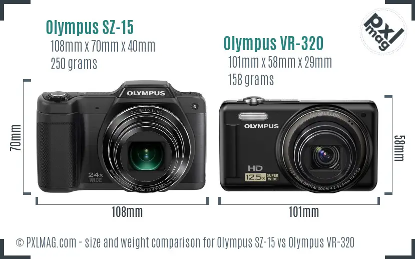 Olympus SZ-15 vs Olympus VR-320 size comparison