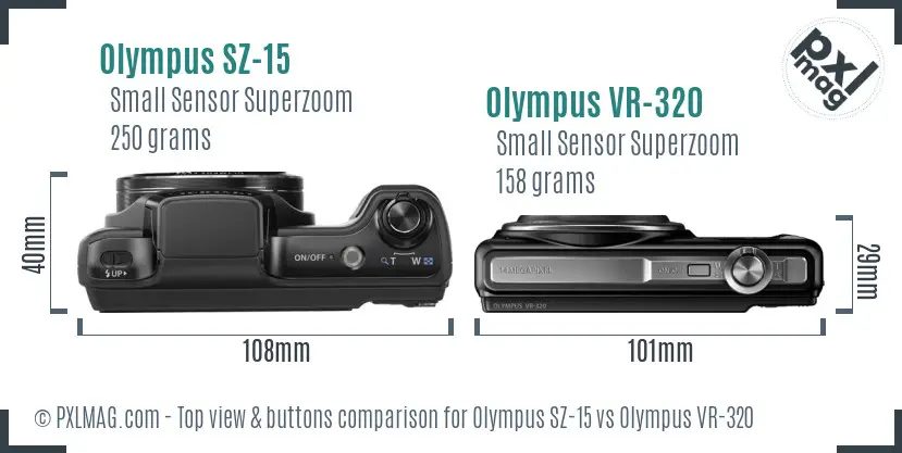 Olympus SZ-15 vs Olympus VR-320 top view buttons comparison