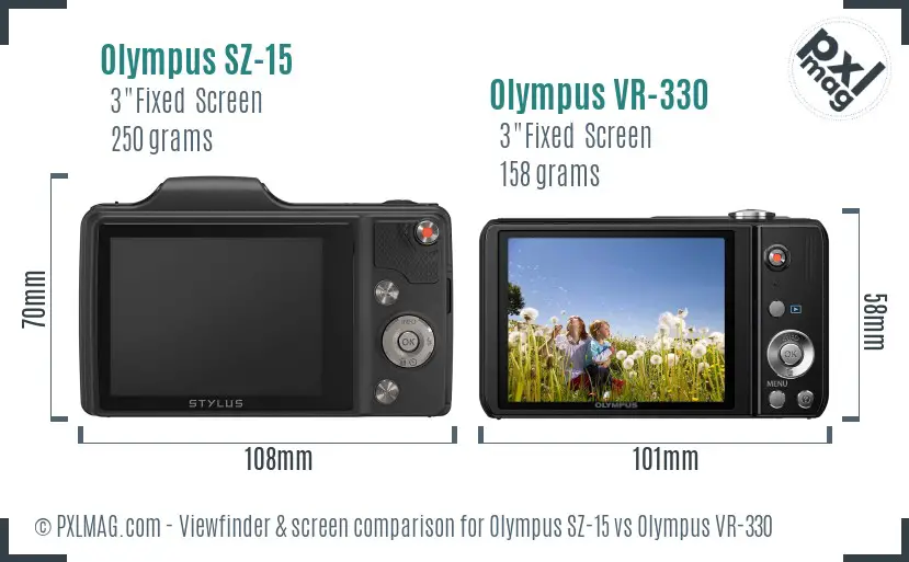 Olympus SZ-15 vs Olympus VR-330 Screen and Viewfinder comparison