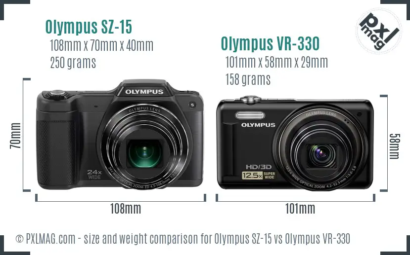 Olympus SZ-15 vs Olympus VR-330 size comparison