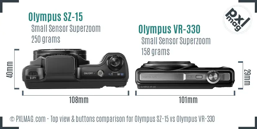 Olympus SZ-15 vs Olympus VR-330 top view buttons comparison