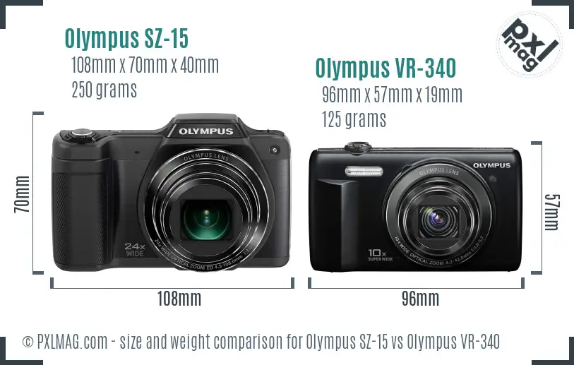 Olympus SZ-15 vs Olympus VR-340 size comparison