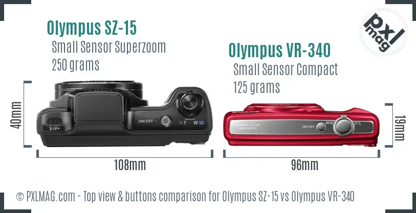 Olympus SZ-15 vs Olympus VR-340 top view buttons comparison