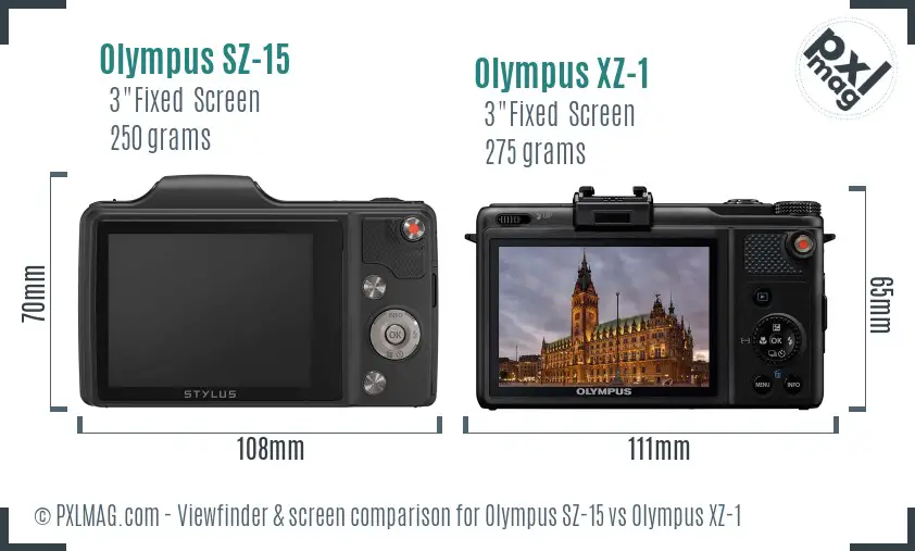 Olympus SZ-15 vs Olympus XZ-1 Screen and Viewfinder comparison