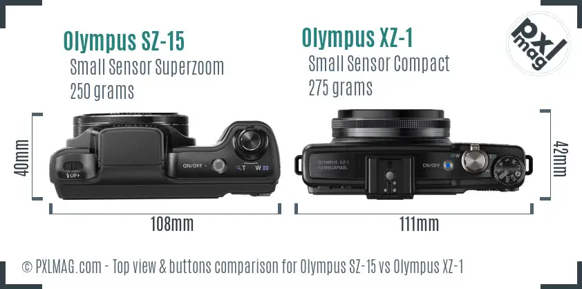 Olympus SZ-15 vs Olympus XZ-1 top view buttons comparison