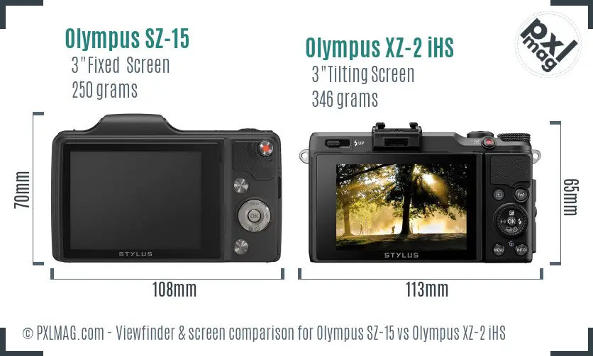 Olympus SZ-15 vs Olympus XZ-2 iHS Screen and Viewfinder comparison