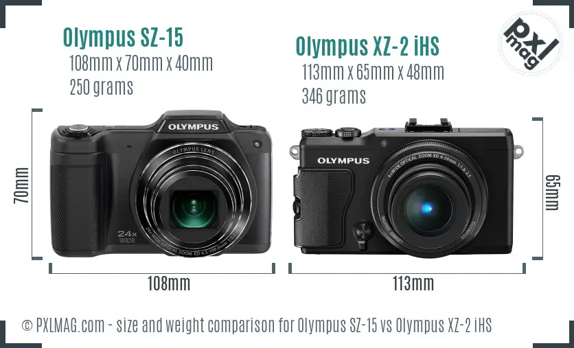 Olympus SZ-15 vs Olympus XZ-2 iHS size comparison