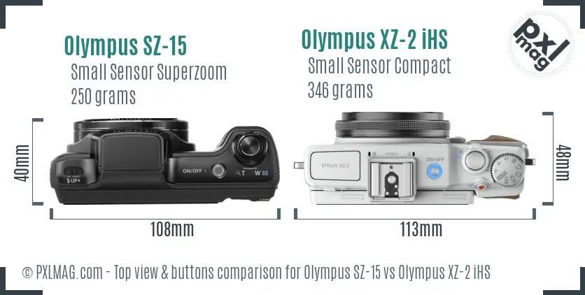 Olympus SZ-15 vs Olympus XZ-2 iHS top view buttons comparison