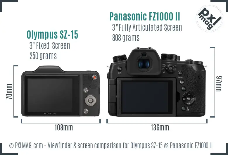 Olympus SZ-15 vs Panasonic FZ1000 II Screen and Viewfinder comparison