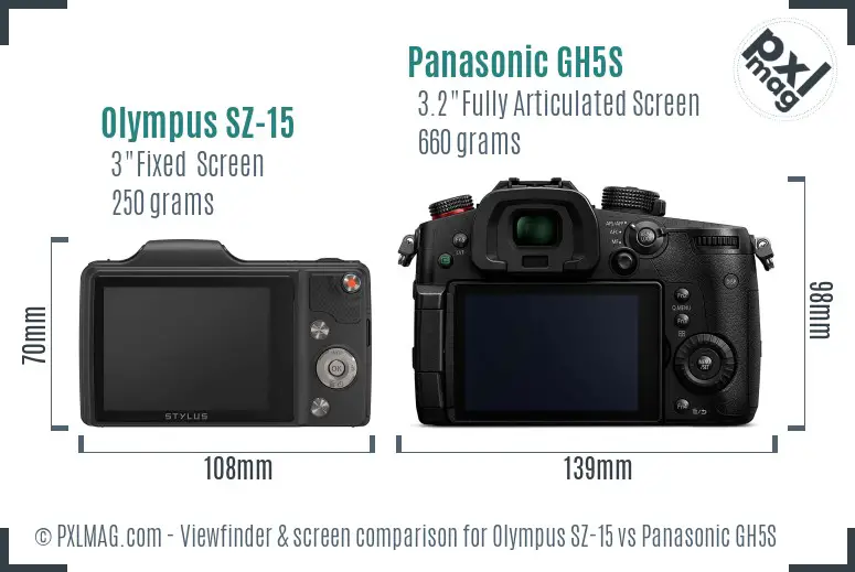 Olympus SZ-15 vs Panasonic GH5S Screen and Viewfinder comparison