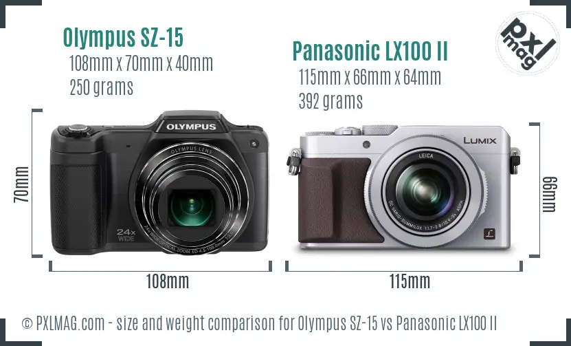 Olympus SZ-15 vs Panasonic LX100 II size comparison