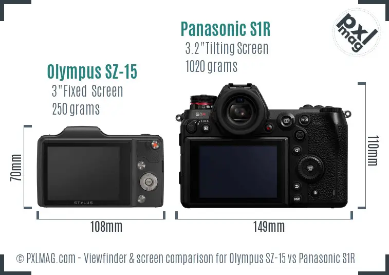Olympus SZ-15 vs Panasonic S1R Screen and Viewfinder comparison
