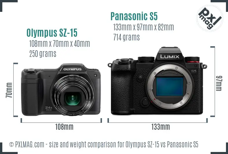 Olympus SZ-15 vs Panasonic S5 size comparison