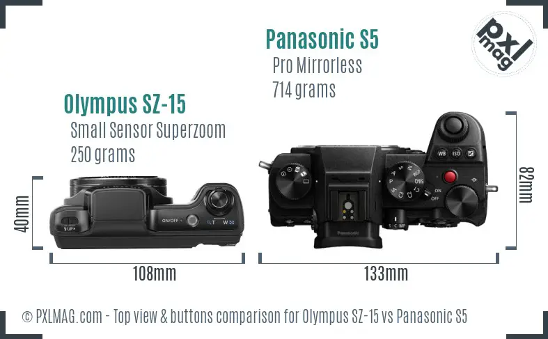 Olympus SZ-15 vs Panasonic S5 top view buttons comparison