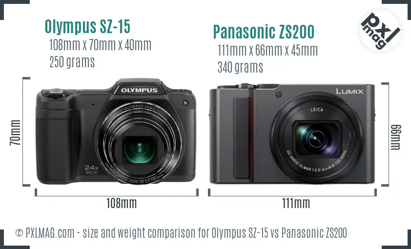 Olympus SZ-15 vs Panasonic ZS200 size comparison