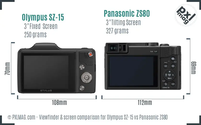 Olympus SZ-15 vs Panasonic ZS80 Screen and Viewfinder comparison