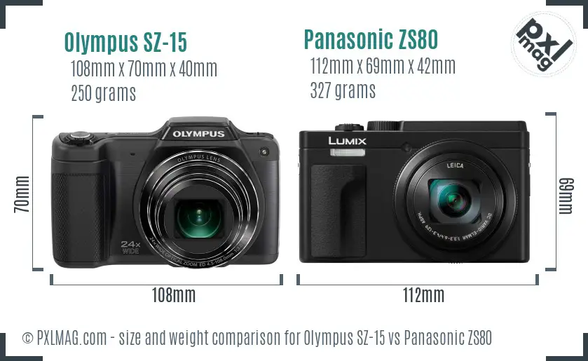 Olympus SZ-15 vs Panasonic ZS80 size comparison