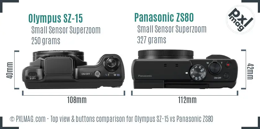 Olympus SZ-15 vs Panasonic ZS80 top view buttons comparison
