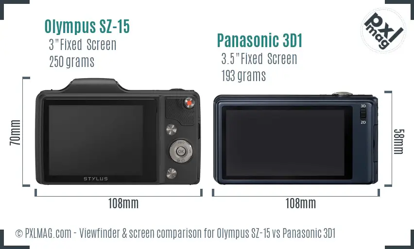 Olympus SZ-15 vs Panasonic 3D1 Screen and Viewfinder comparison