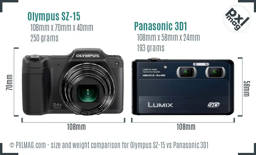 Olympus SZ-15 vs Panasonic 3D1 size comparison