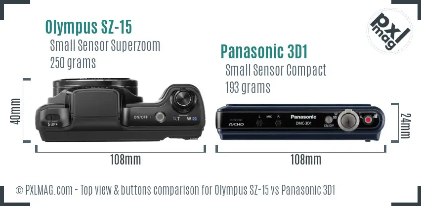 Olympus SZ-15 vs Panasonic 3D1 top view buttons comparison