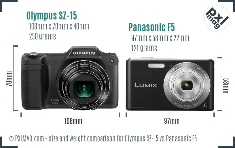 Olympus SZ-15 vs Panasonic F5 size comparison