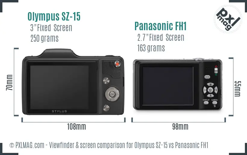 Olympus SZ-15 vs Panasonic FH1 Screen and Viewfinder comparison
