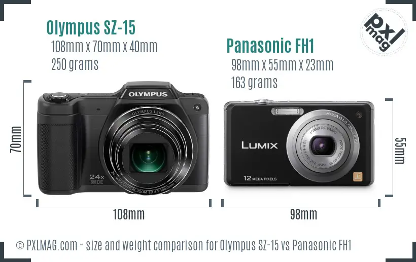Olympus SZ-15 vs Panasonic FH1 size comparison