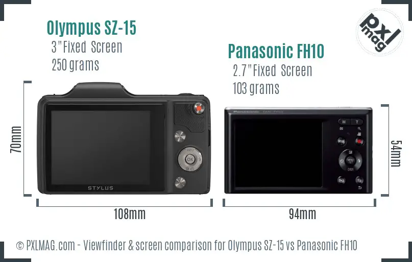 Olympus SZ-15 vs Panasonic FH10 Screen and Viewfinder comparison
