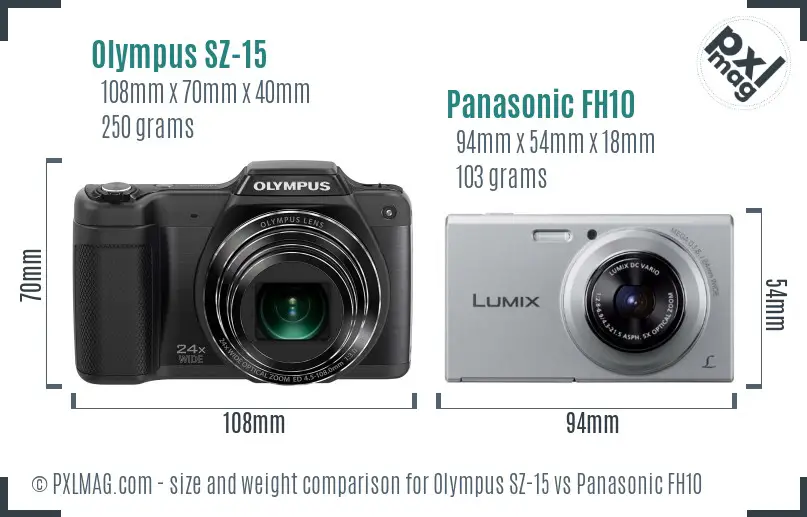 Olympus SZ-15 vs Panasonic FH10 size comparison