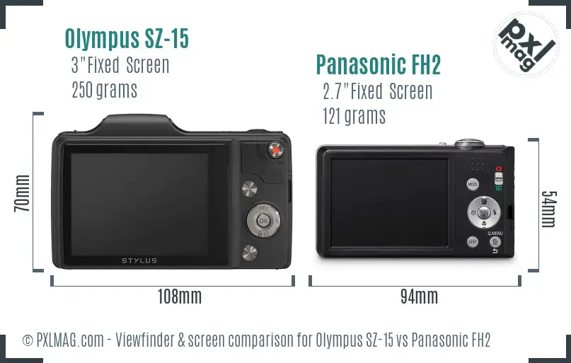 Olympus SZ-15 vs Panasonic FH2 Screen and Viewfinder comparison