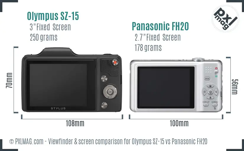 Olympus SZ-15 vs Panasonic FH20 Screen and Viewfinder comparison
