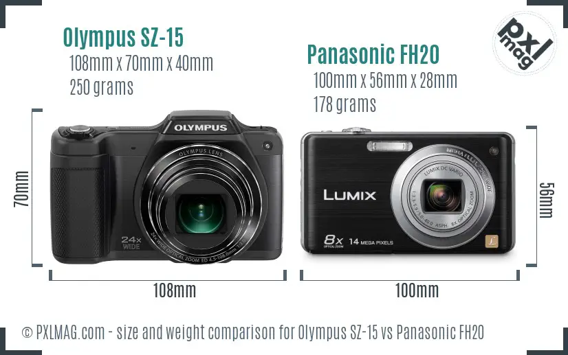 Olympus SZ-15 vs Panasonic FH20 size comparison