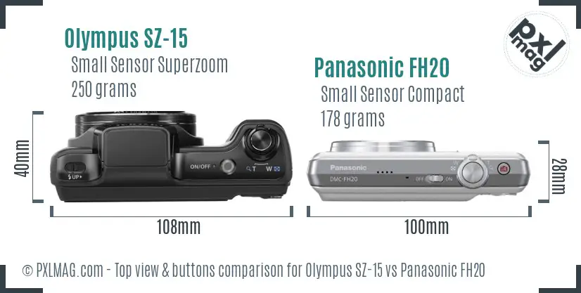 Olympus SZ-15 vs Panasonic FH20 top view buttons comparison