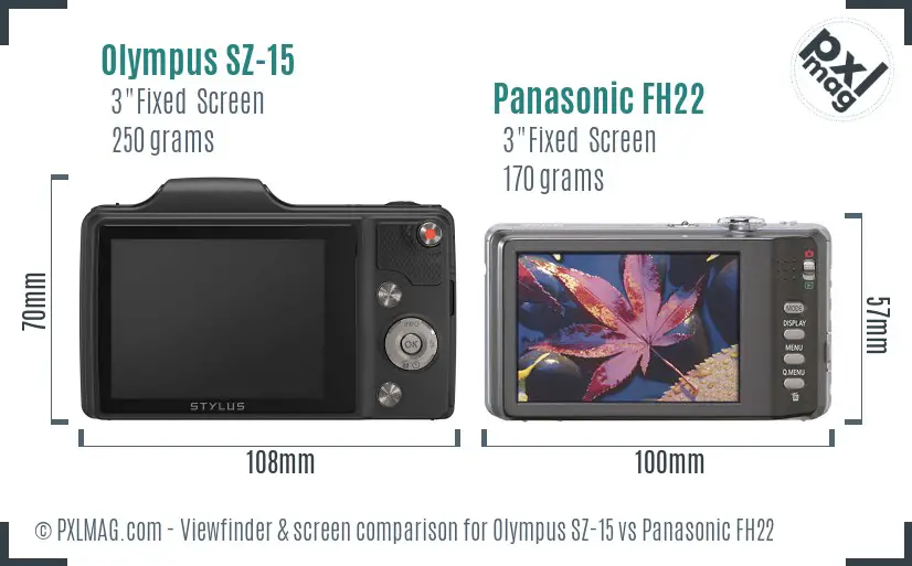 Olympus SZ-15 vs Panasonic FH22 Screen and Viewfinder comparison