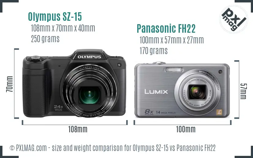 Olympus SZ-15 vs Panasonic FH22 size comparison