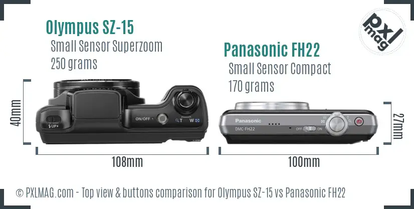 Olympus SZ-15 vs Panasonic FH22 top view buttons comparison
