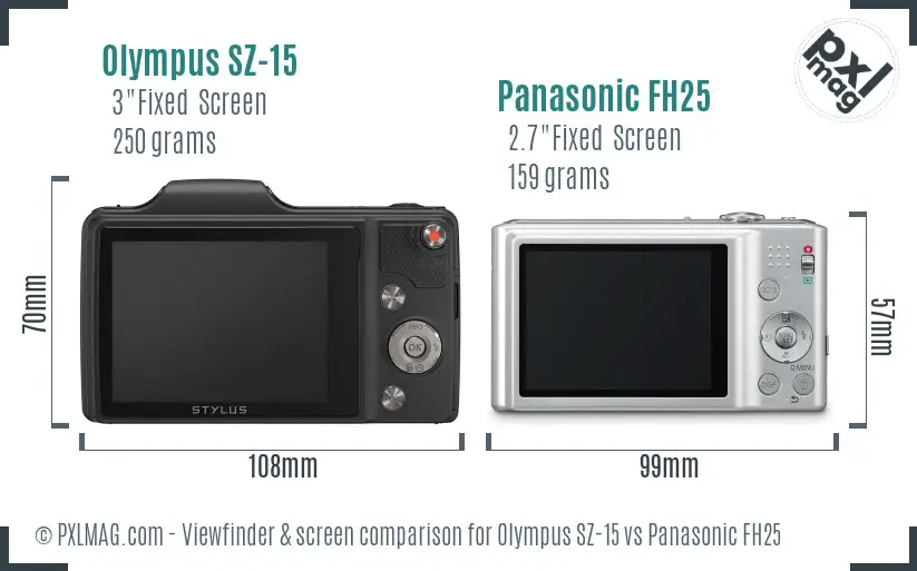 Olympus SZ-15 vs Panasonic FH25 Screen and Viewfinder comparison