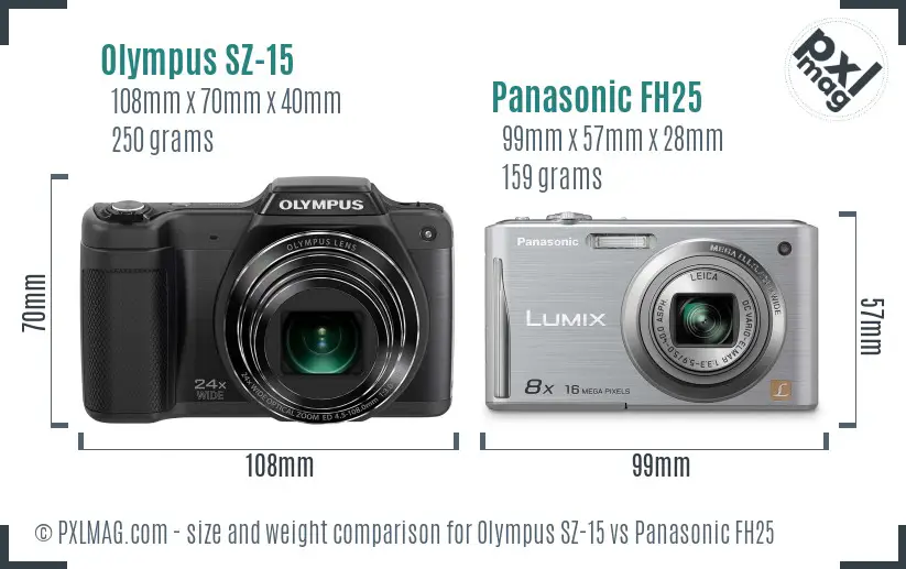 Olympus SZ-15 vs Panasonic FH25 size comparison