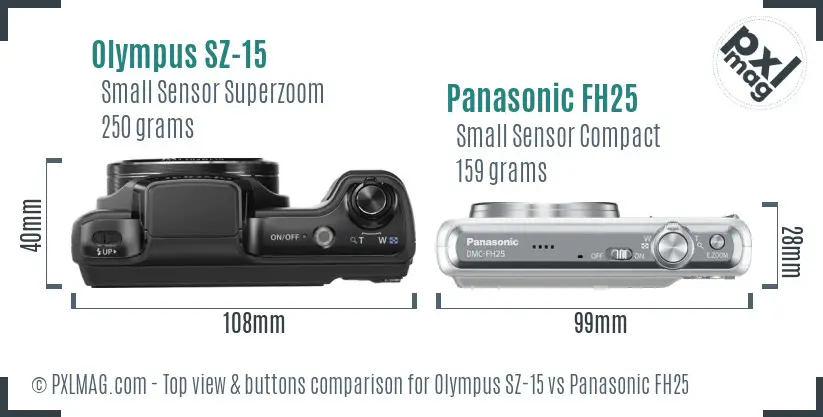 Olympus SZ-15 vs Panasonic FH25 top view buttons comparison