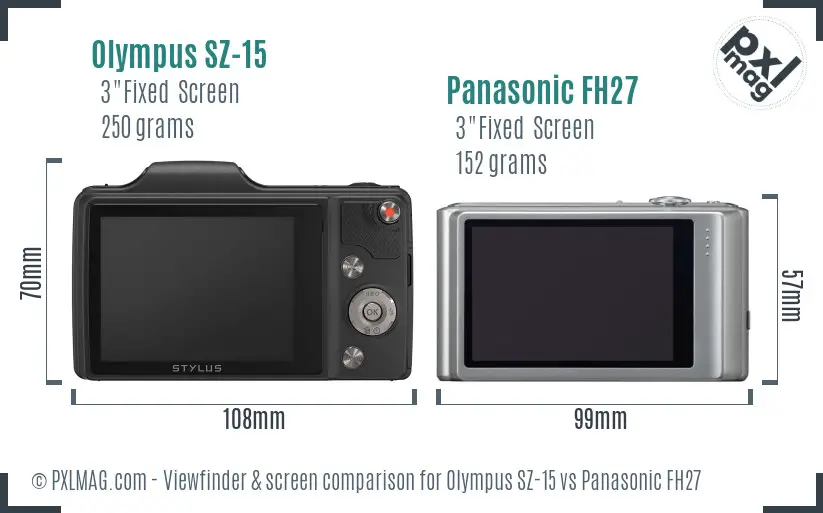 Olympus SZ-15 vs Panasonic FH27 Screen and Viewfinder comparison