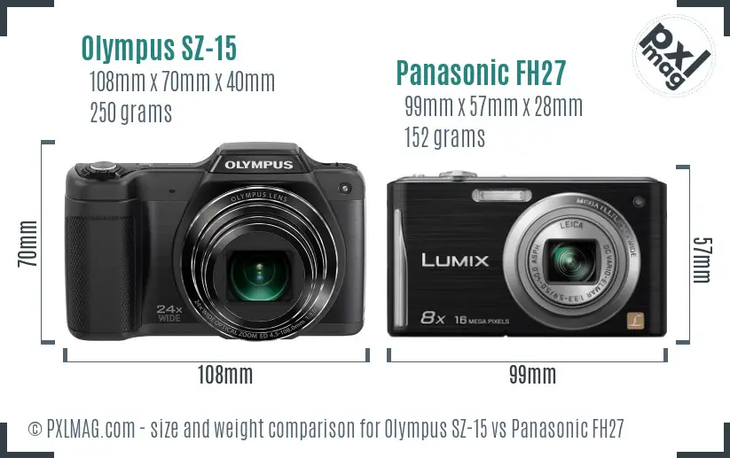 Olympus SZ-15 vs Panasonic FH27 size comparison