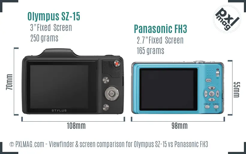 Olympus SZ-15 vs Panasonic FH3 Screen and Viewfinder comparison