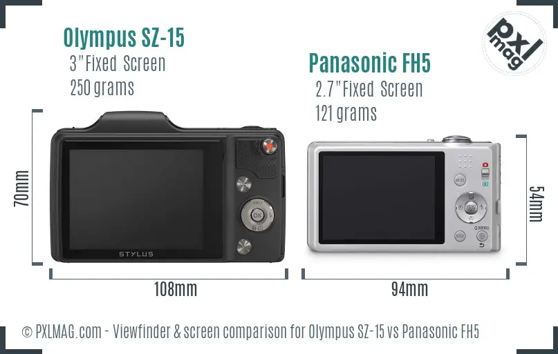 Olympus SZ-15 vs Panasonic FH5 Screen and Viewfinder comparison