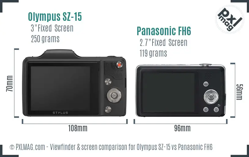 Olympus SZ-15 vs Panasonic FH6 Screen and Viewfinder comparison