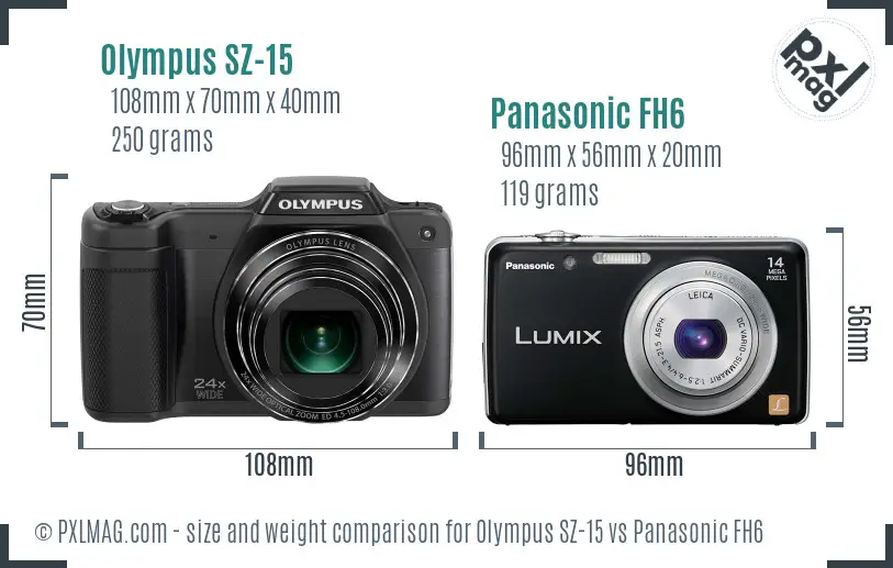 Olympus SZ-15 vs Panasonic FH6 size comparison