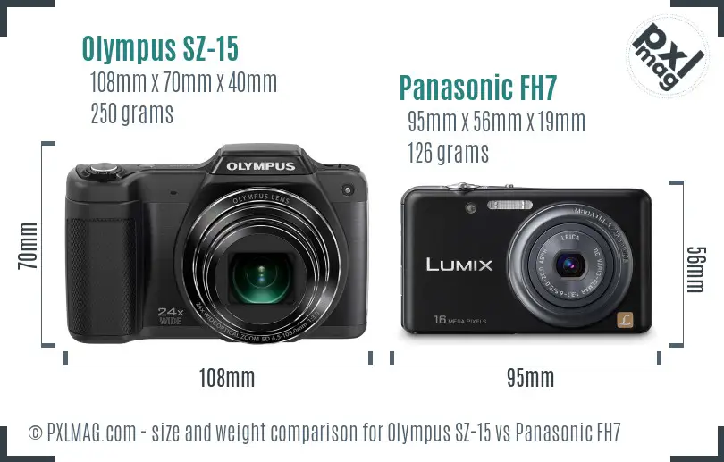 Olympus SZ-15 vs Panasonic FH7 size comparison
