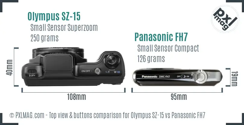 Olympus SZ-15 vs Panasonic FH7 top view buttons comparison