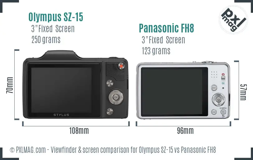 Olympus SZ-15 vs Panasonic FH8 Screen and Viewfinder comparison
