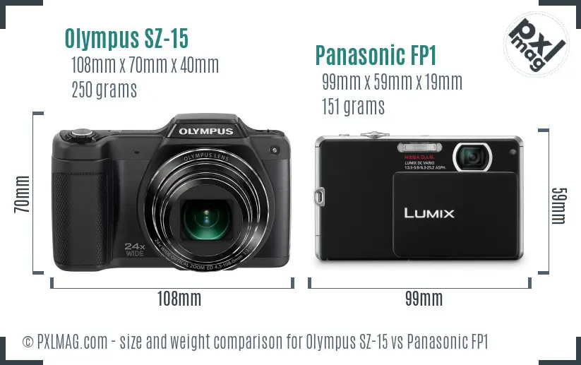 Olympus SZ-15 vs Panasonic FP1 size comparison